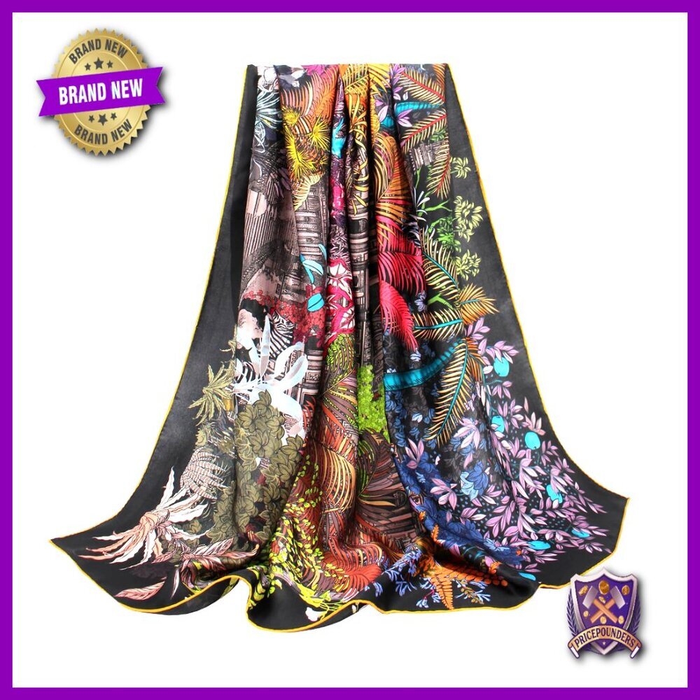 Large 43" Silk Scarf Shawl Head Wrap Lightweight Square Gift Box